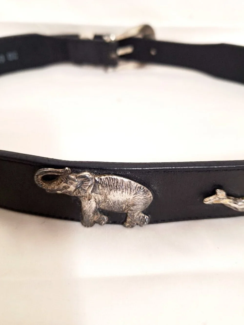 HONEST Company Metal Animal Belt Sz 30 M/L Black Leather Vintage 1991